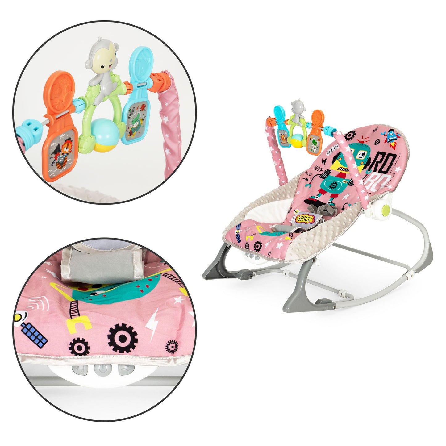 Rocking chair 2-in-1 with vibrations, sounds, regulation, ECOTOYS