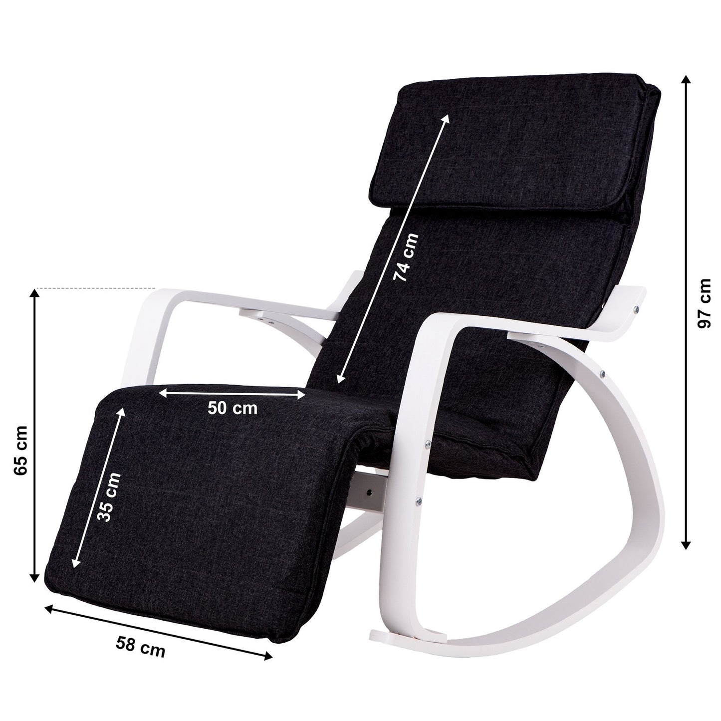 Rocking chair adjustable footrest white and black