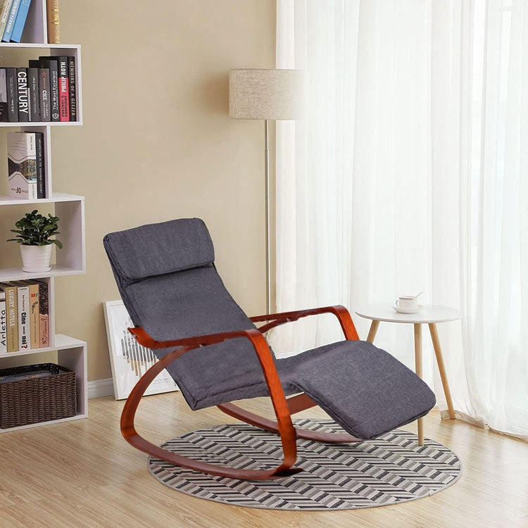 Rocking chair adjustable footrest wooden arms