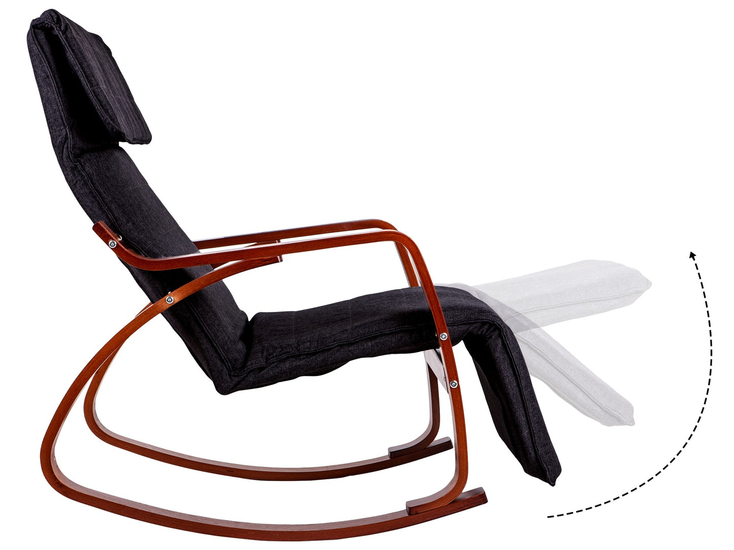 Rocking chair adjustable footrest wooden arms