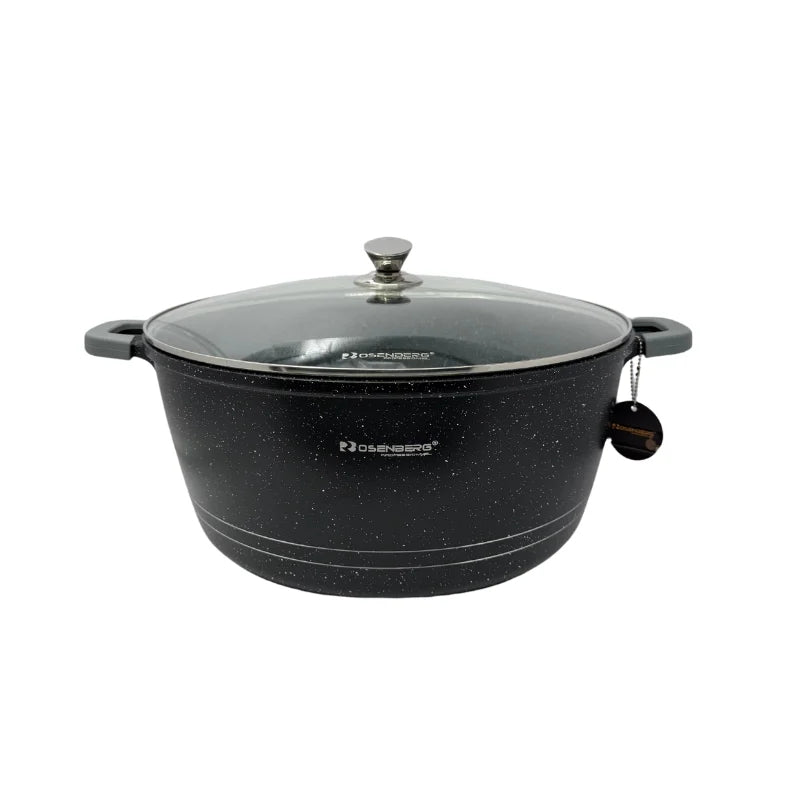 Rosenberg RB-36M2: Marble Coated Stew Pot with Glass Lid - 36cm