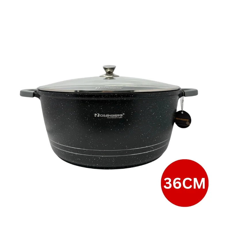 Rosenberg RB-36M2: Marble Coated Stew Pot with Glass Lid - 36cm
