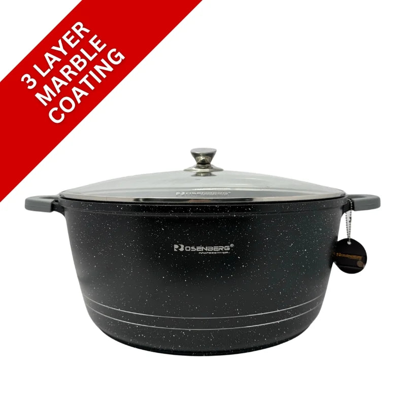 Rosenberg RB-40M2: Marble Coated Stew Pot with Glass Lid - 40cm