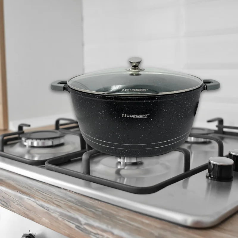 Rosenberg RB-40M2: Marble Coated Stew Pot with Glass Lid - 40cm