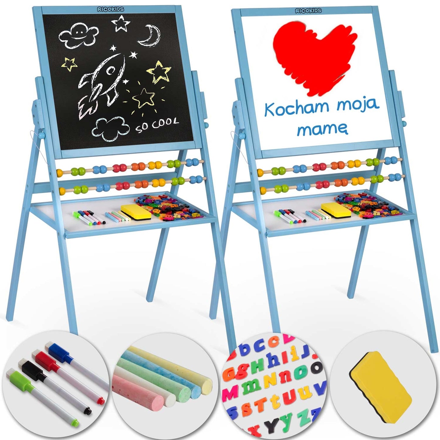Rotatable Magnetic Chalkboard Ricokids - Blue