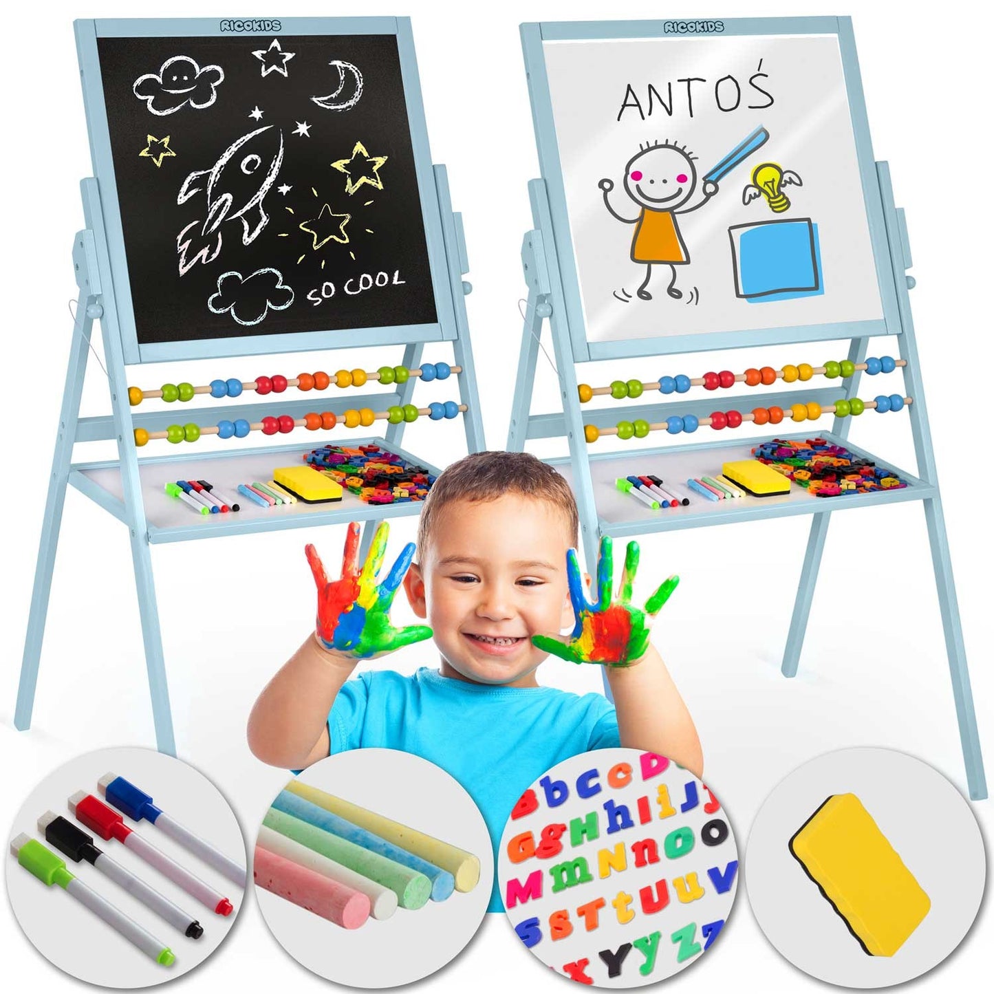 Rotatable Magnetic Chalkboard Ricokids - Blue