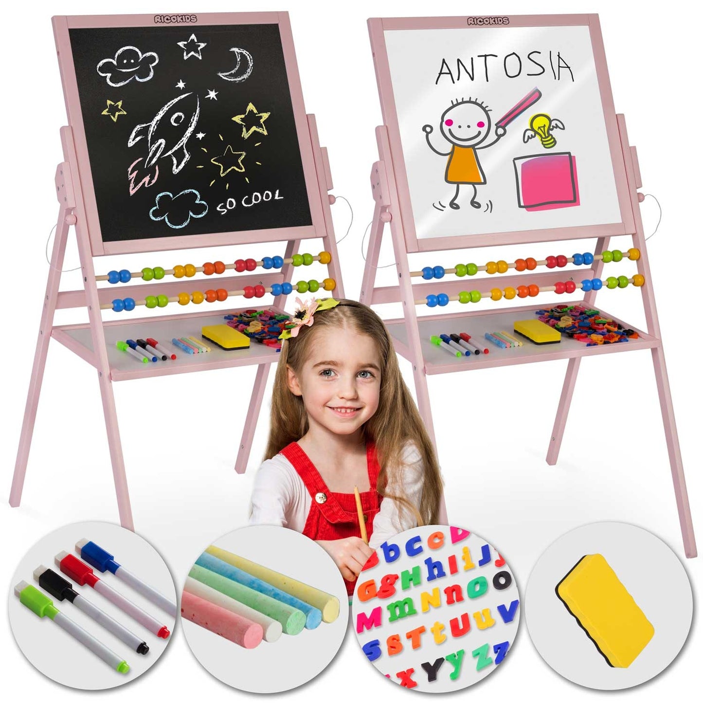 Rotatable Magnetic Chalkboard Ricokids - Pink