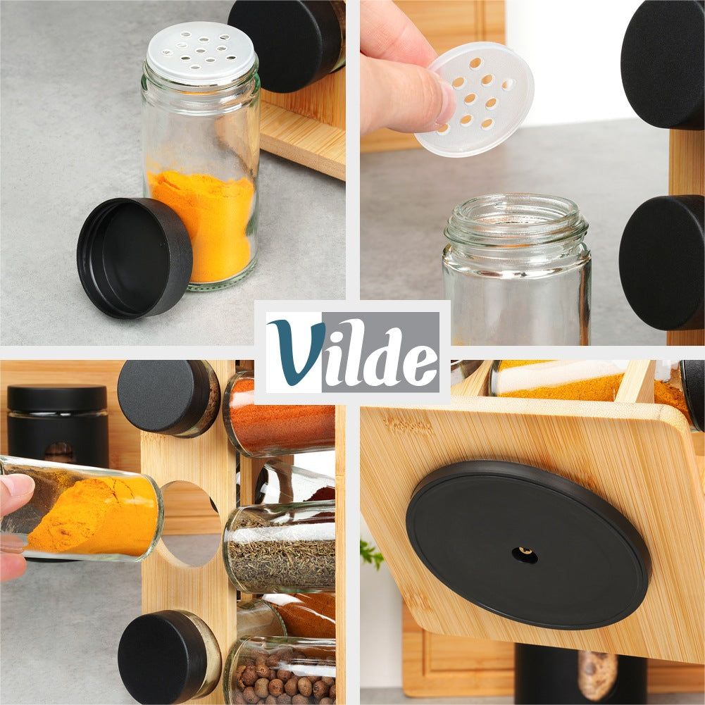Rotating Wooden Spice Rack with 13 Containers