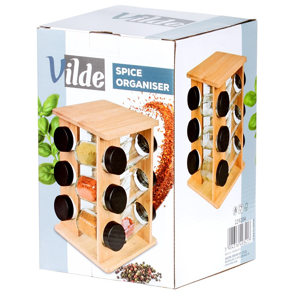 Rotating Wooden Spice Rack with 13 Containers
