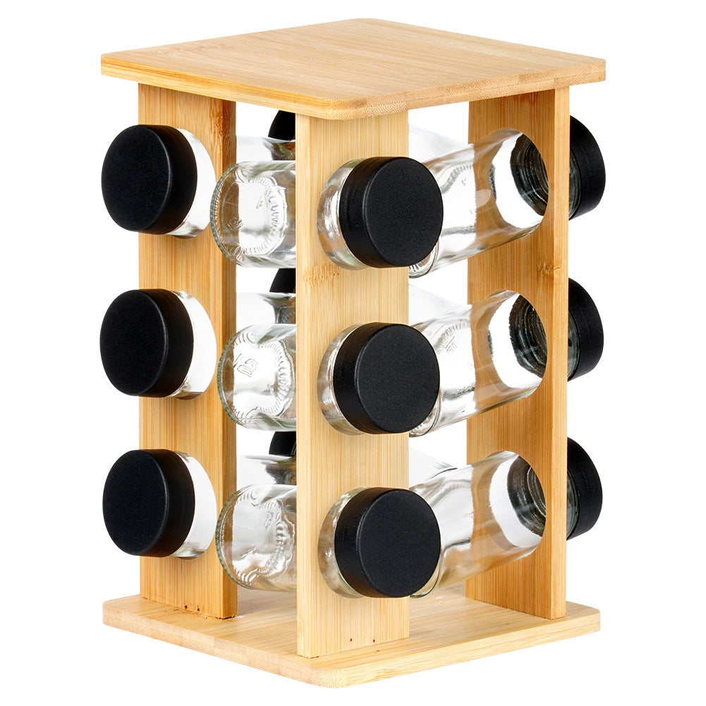 Rotating Wooden Spice Rack with 13 Containers
