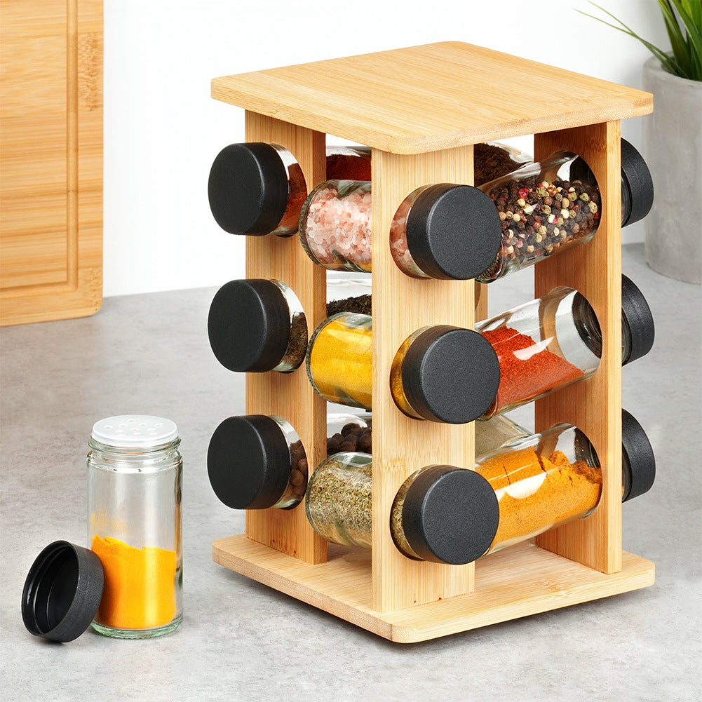 Rotating Wooden Spice Rack with 13 Containers