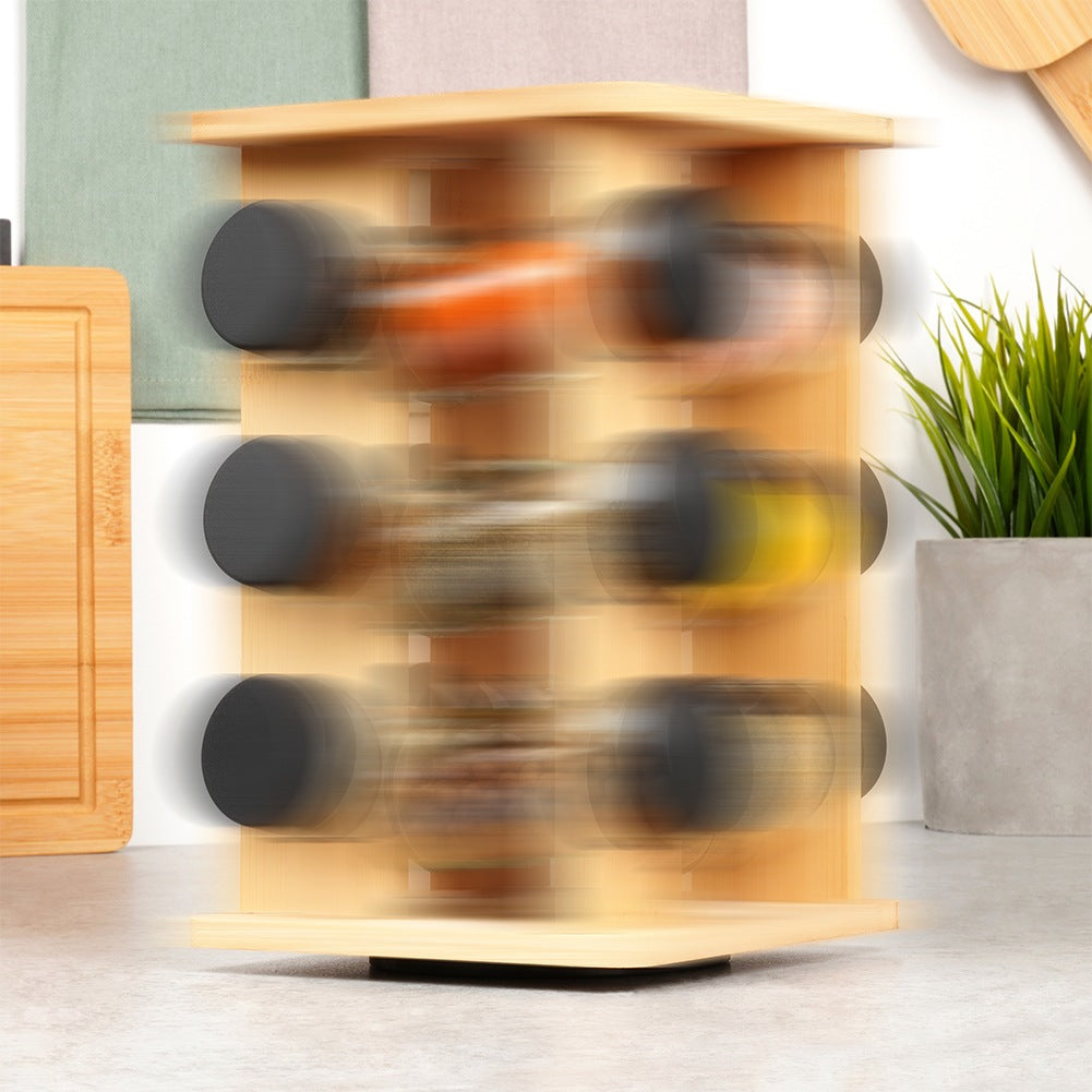 Rotating Wooden Spice Rack with 13 Containers