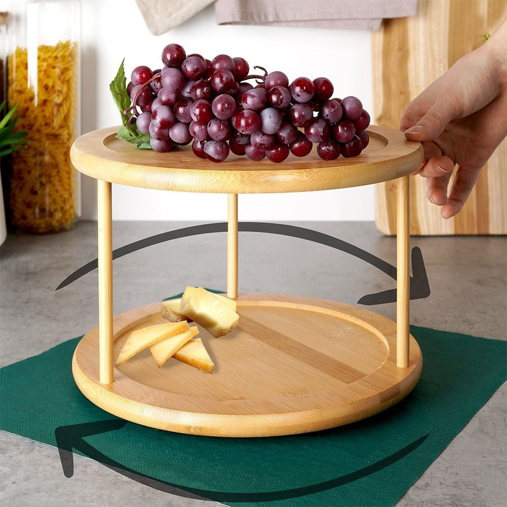 Rotating bamboo cookie tray with 2 levels for cookies and snacks