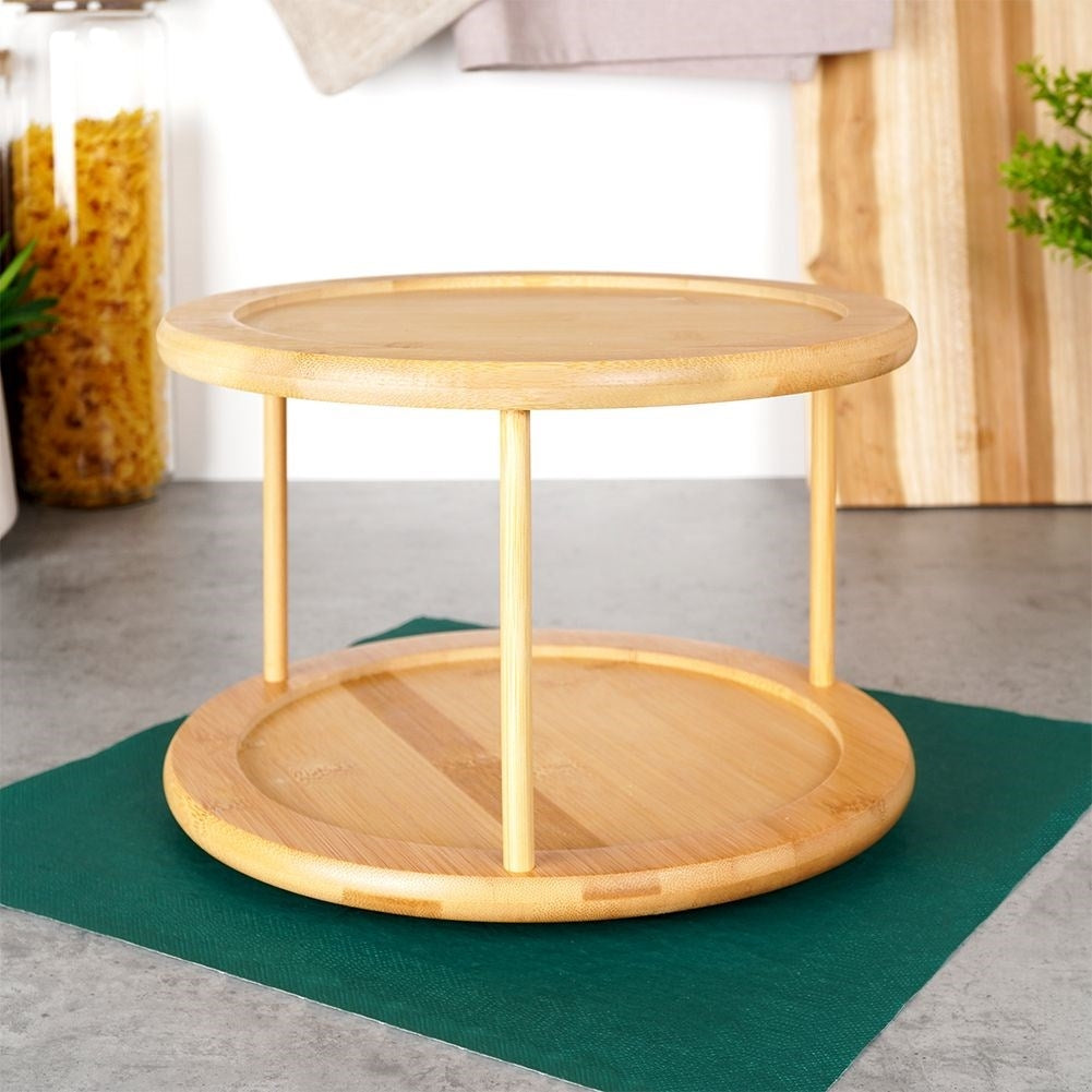 Rotating bamboo cookie tray with 2 levels for cookies and snacks