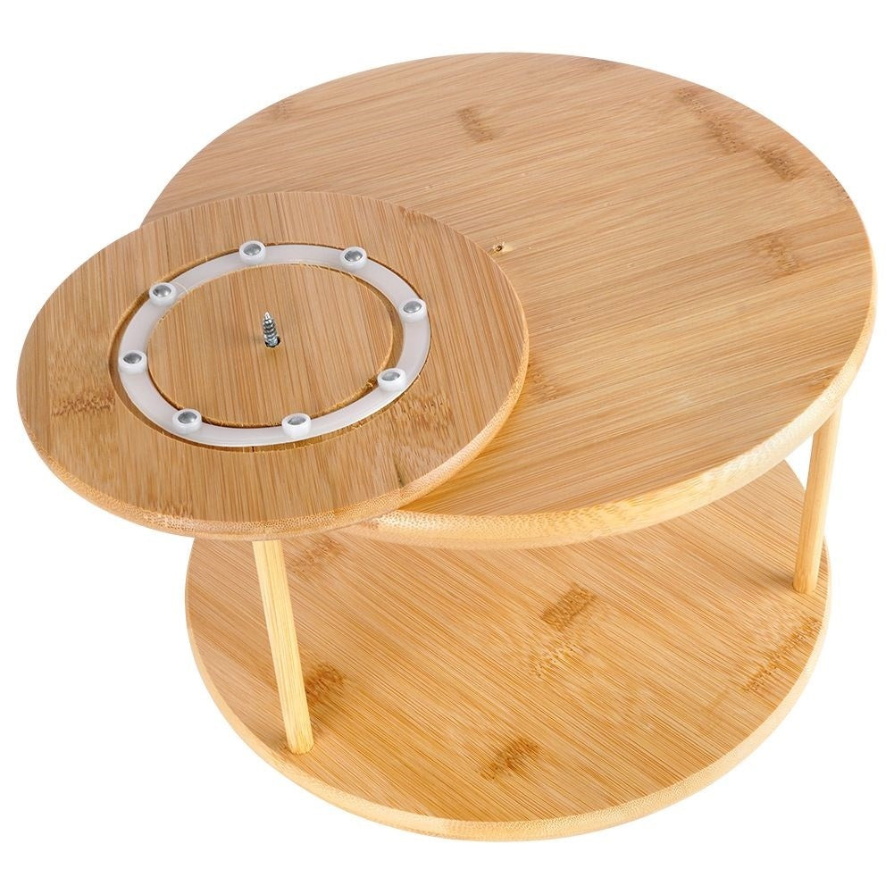 Rotating bamboo cookie tray with 2 levels for cookies and snacks