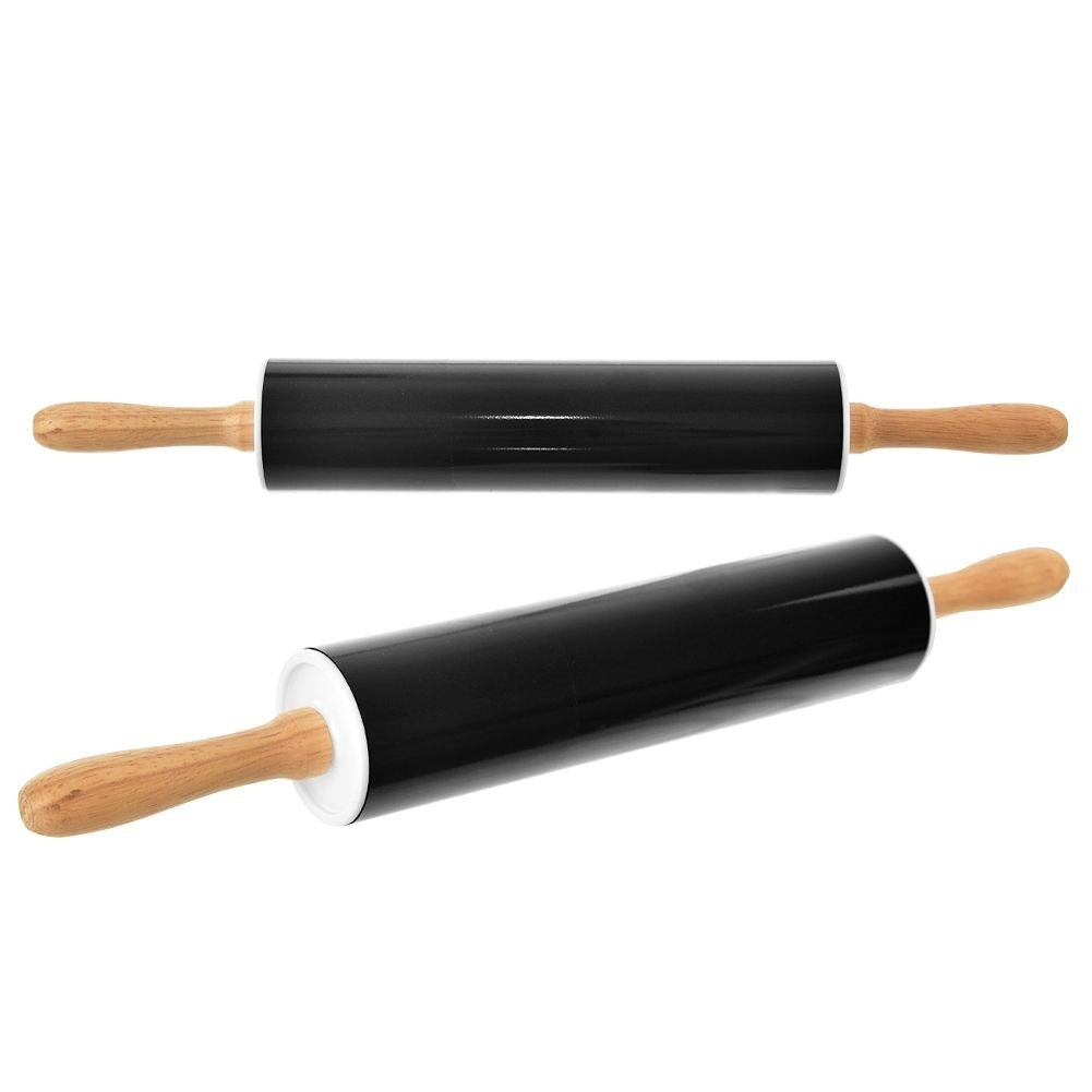 Rotating rolling pin with non-stick metal and wooden handle