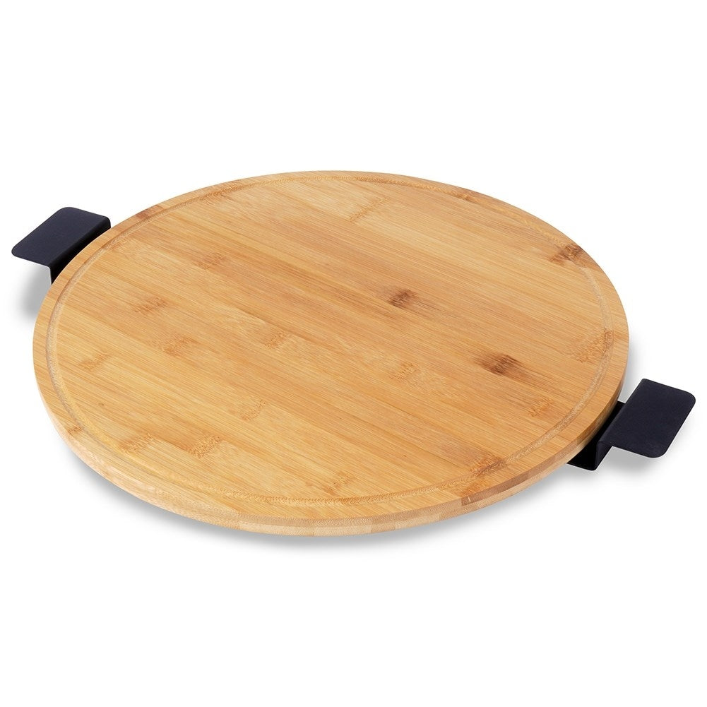 Rotating serving tray in bamboo and metal with handle