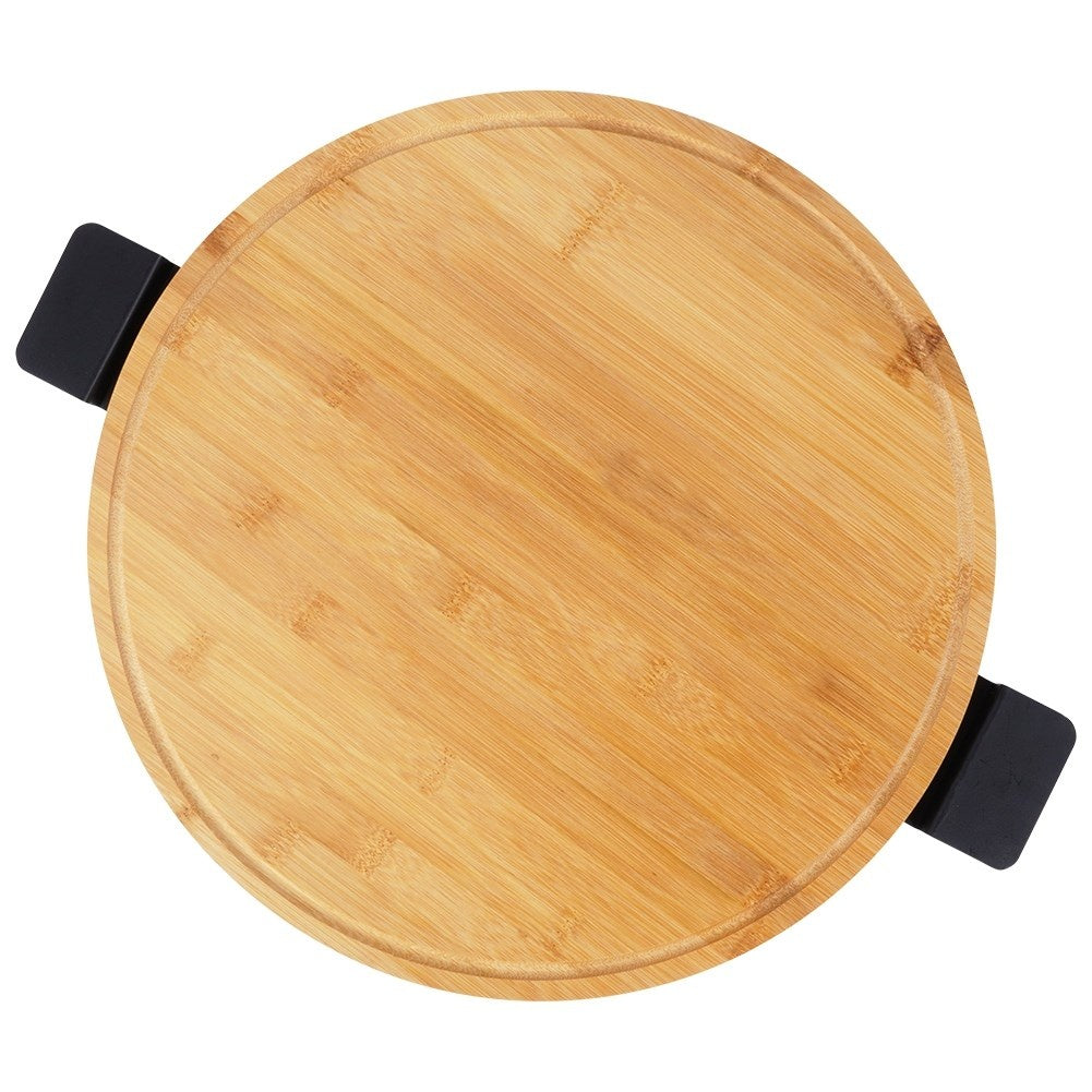 Rotating serving tray in bamboo and metal with handle