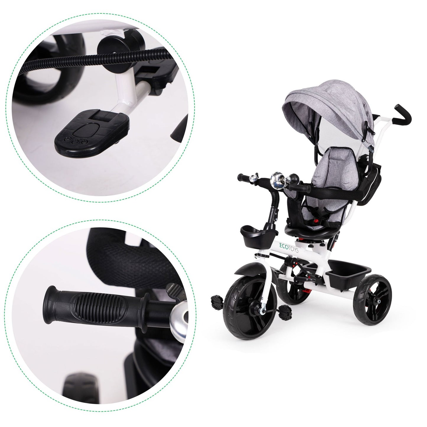 Rotating tricycle with a hood 360° Gray