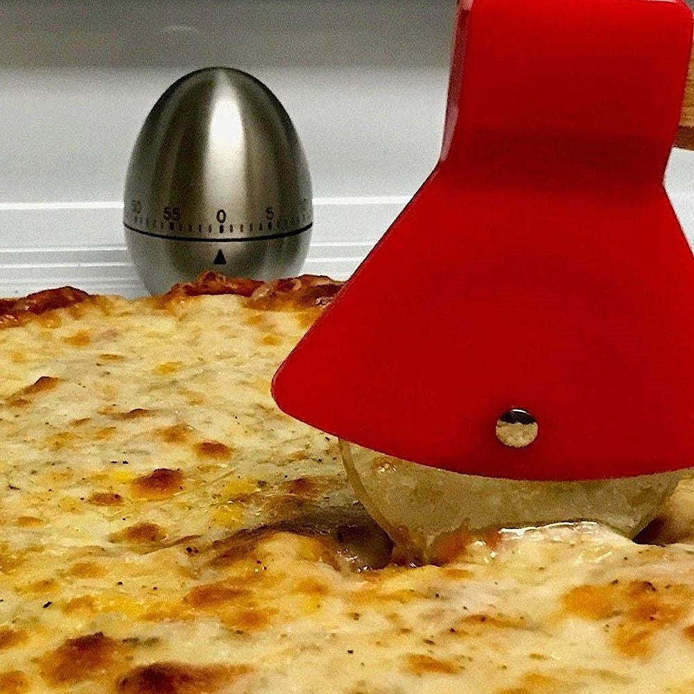 Round Ax Shaped Pizza Cutter with Steel Blade and Wooden Handle