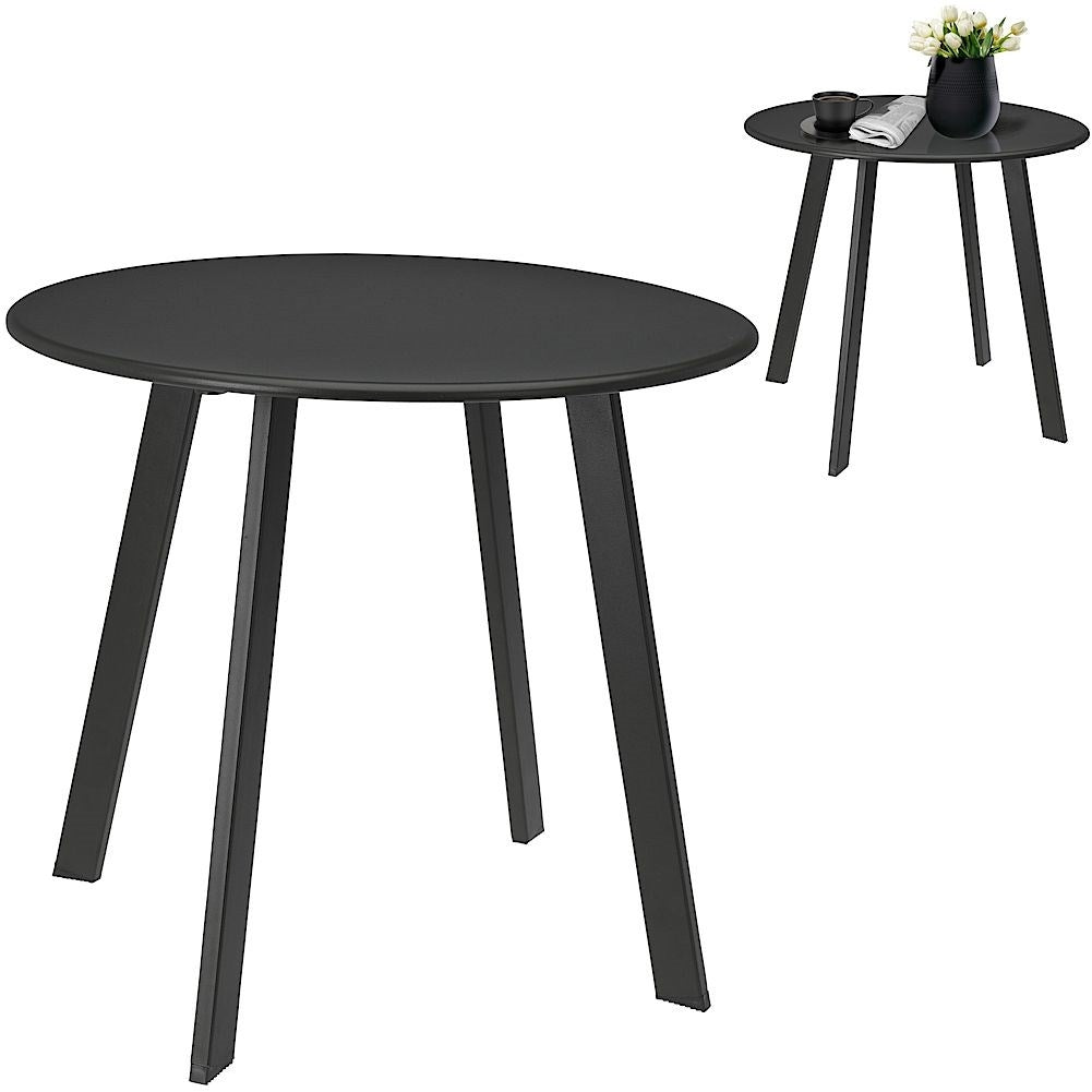 Round Balcony Table in Dark Gray Metal for Outdoors and Indoors