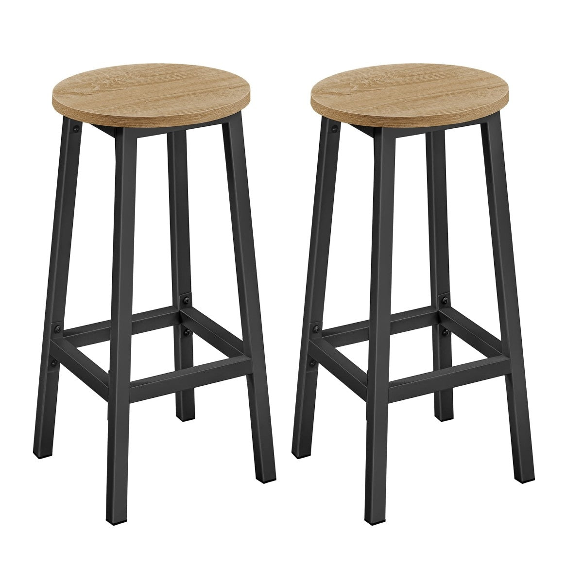 Round Bar Stool Set of 2 – 65 cm High Chair with Footrest