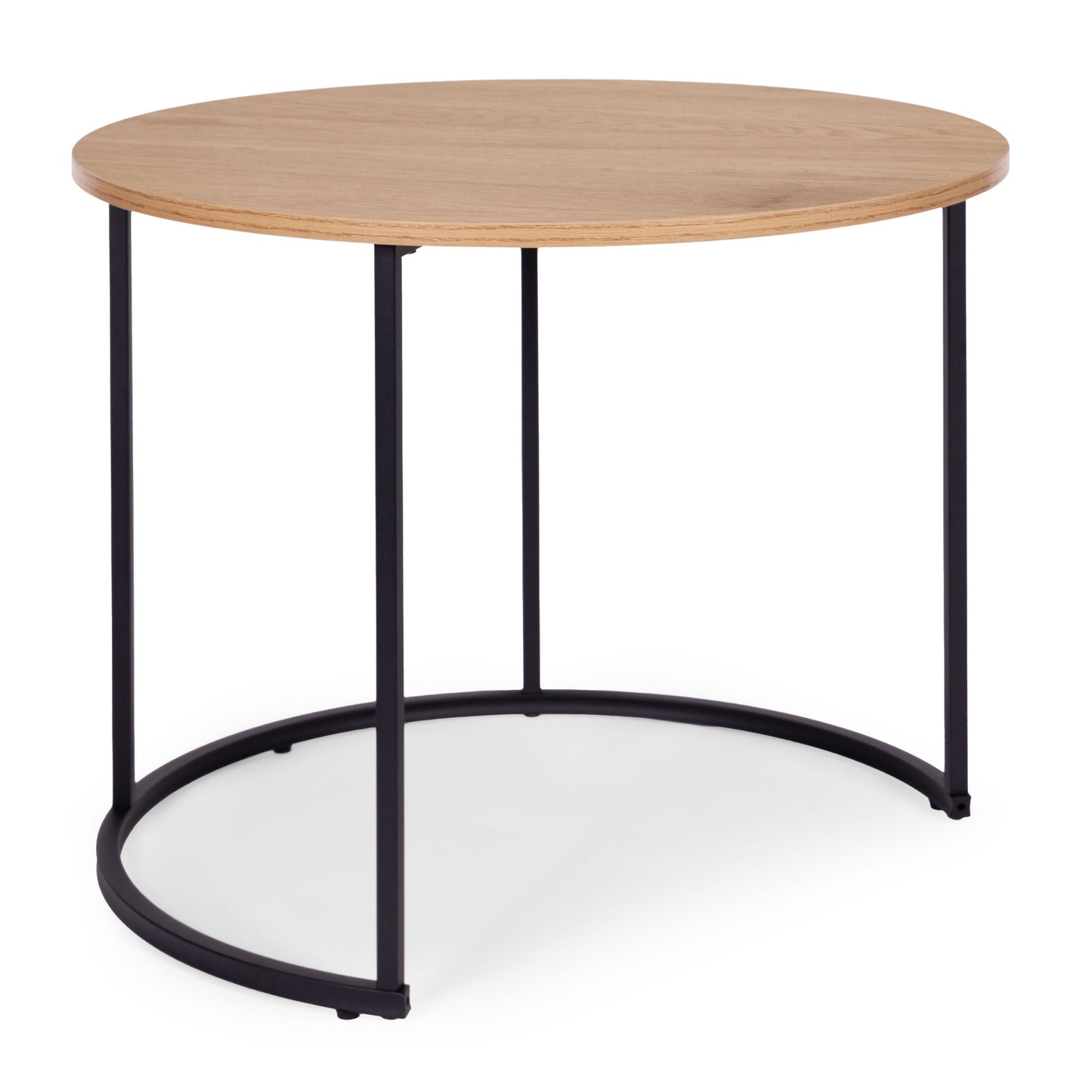 Round Coffee Tables Set of 2, Light Oak, Metal Frame