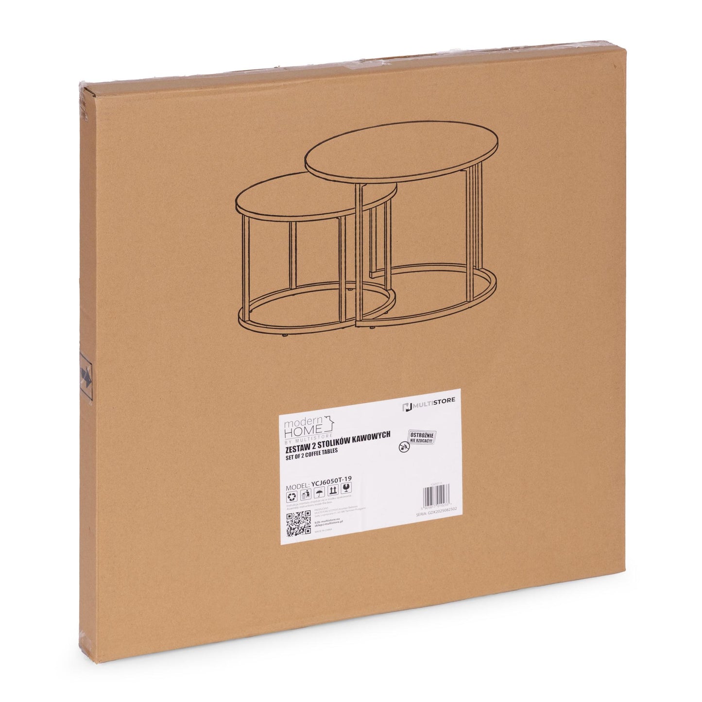 Round Coffee Tables Set of 2, Light Oak, Metal Frame