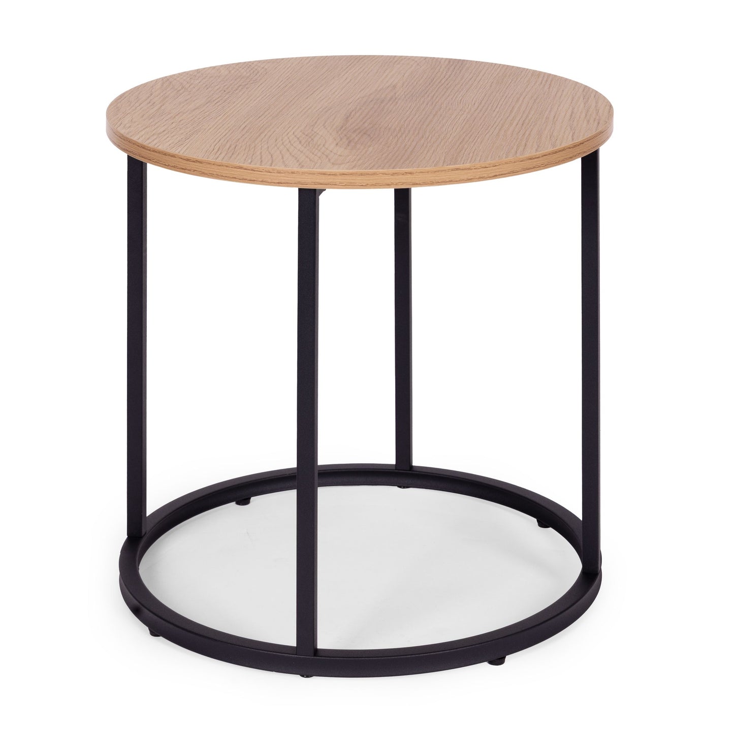 Round Coffee Tables Set of 2, Light Oak, Metal Frame