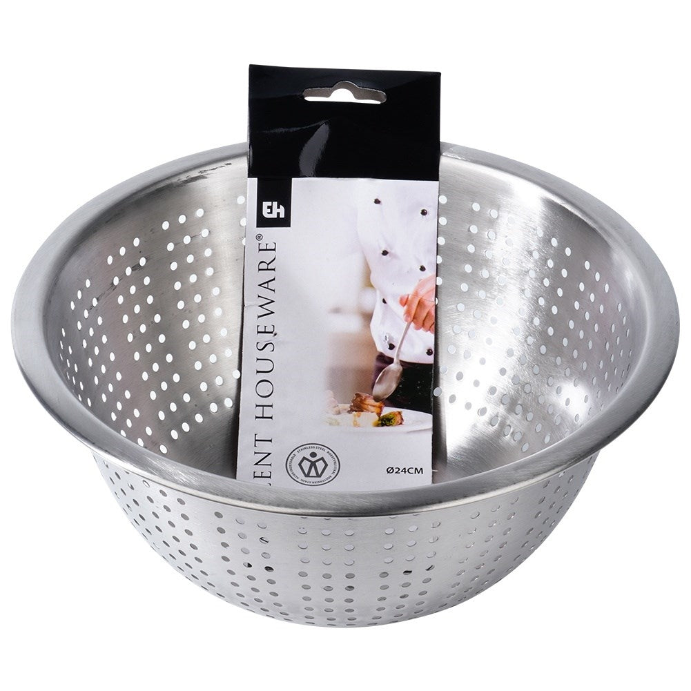 Round Colander in Stainless Steel for Rinsing and Straining