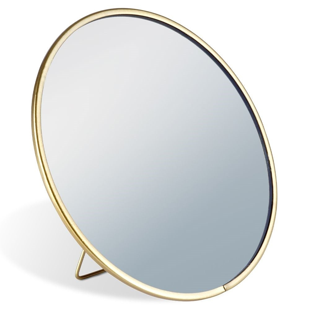 Round Cosmetic Mirror on Stand with Golden Frame