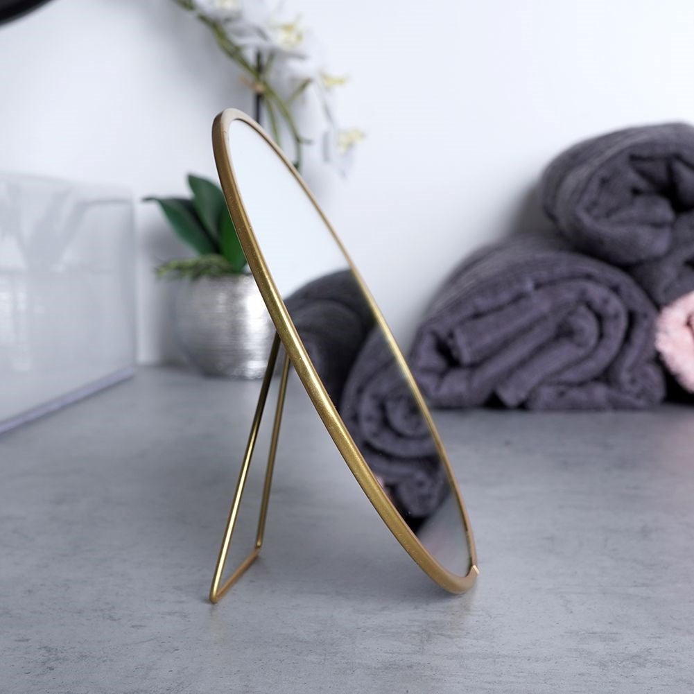 Round Cosmetic Mirror on Stand with Golden Frame