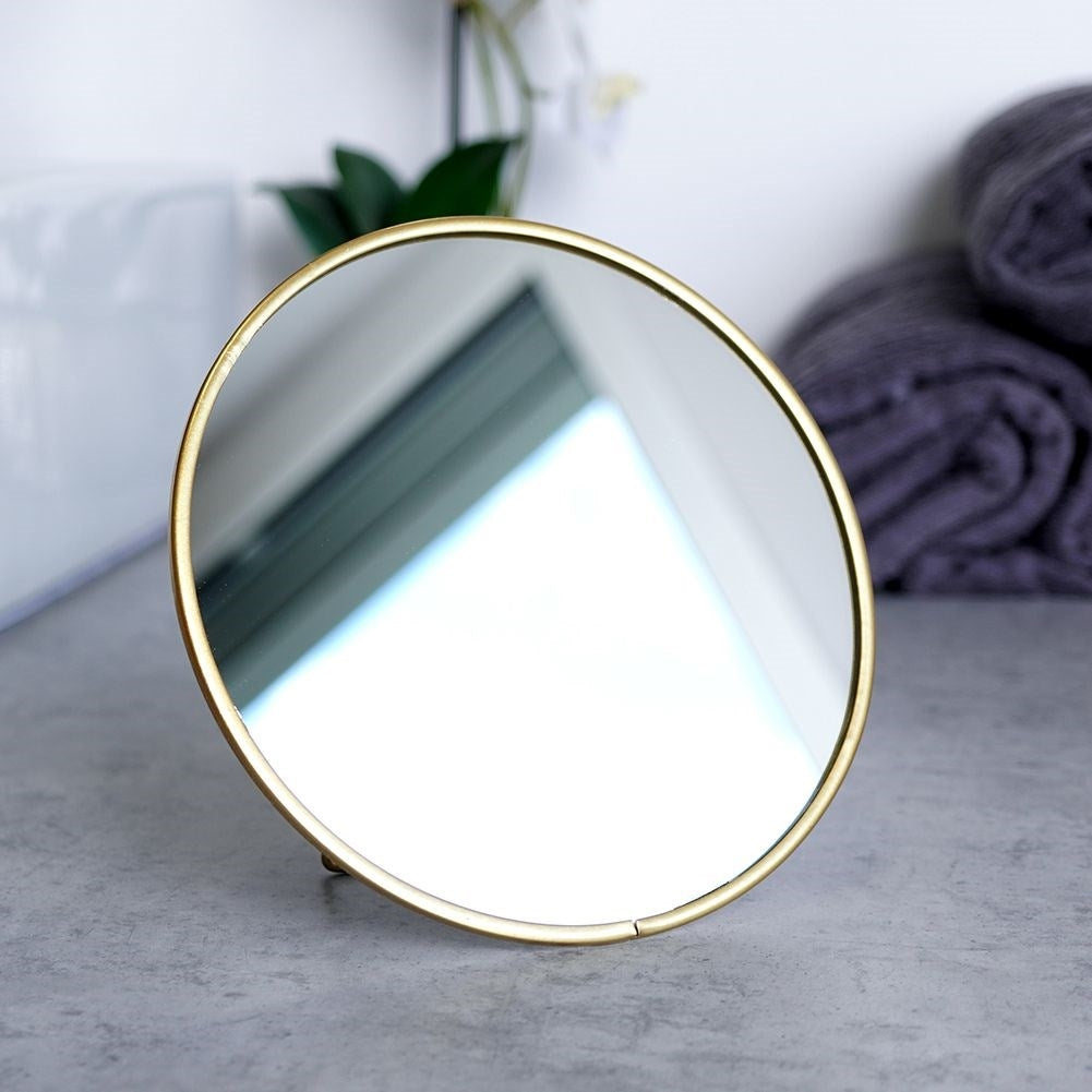 Round Cosmetic Mirror on Stand with Golden Frame
