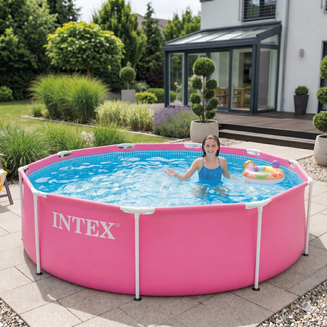 Round Garden Frame Pool for Kids, 244x76 cm, Pink