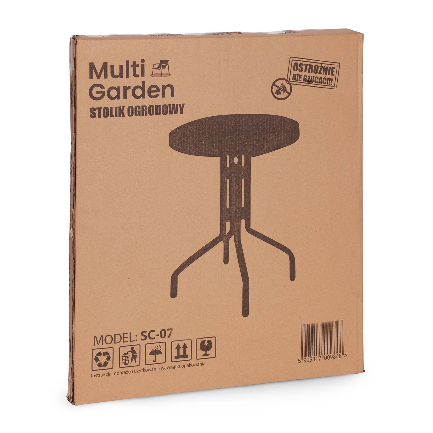 Round Garden Table, 80 cm Tempered Glass, Parasol Hole