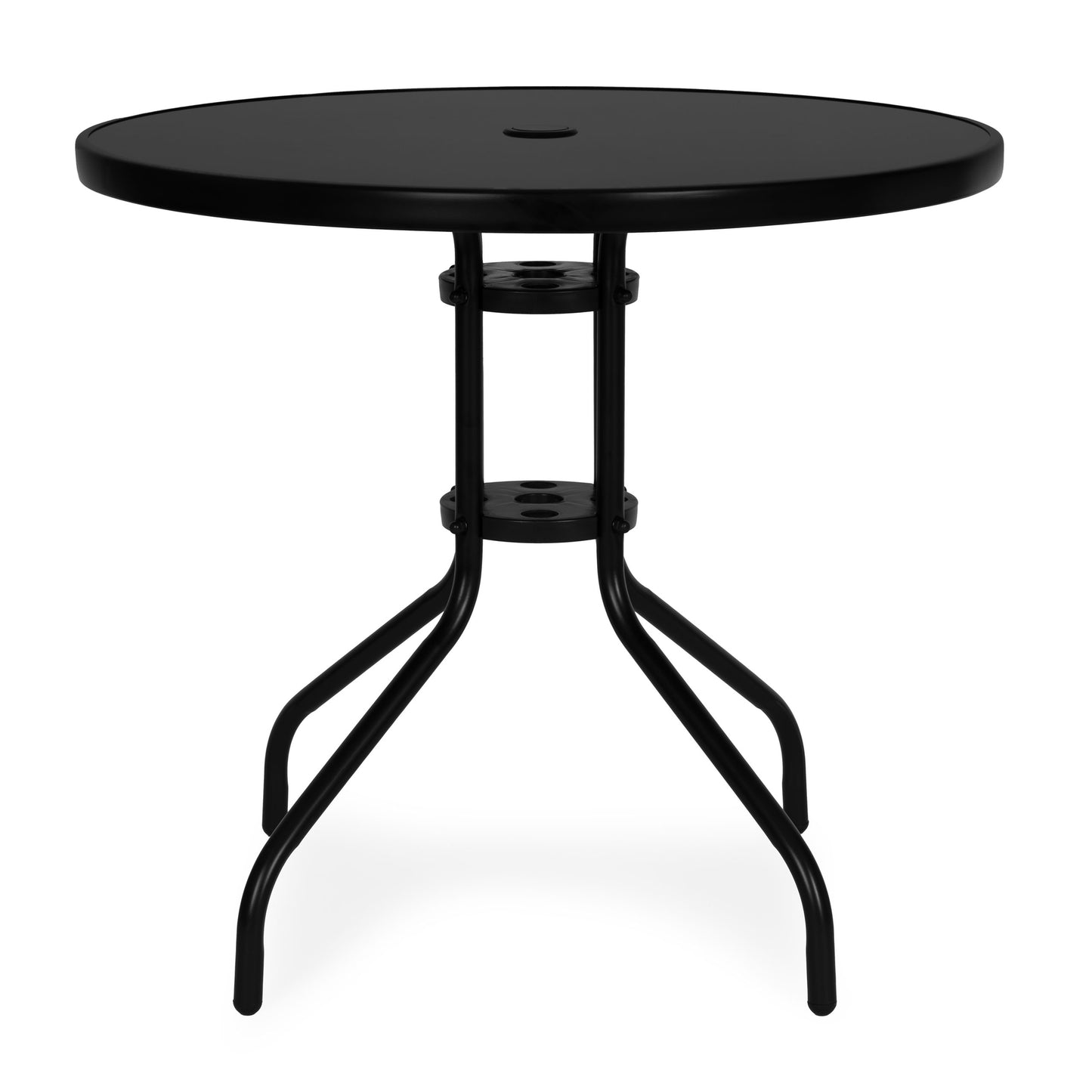 Round Garden Table, 80 cm Tempered Glass, Parasol Hole