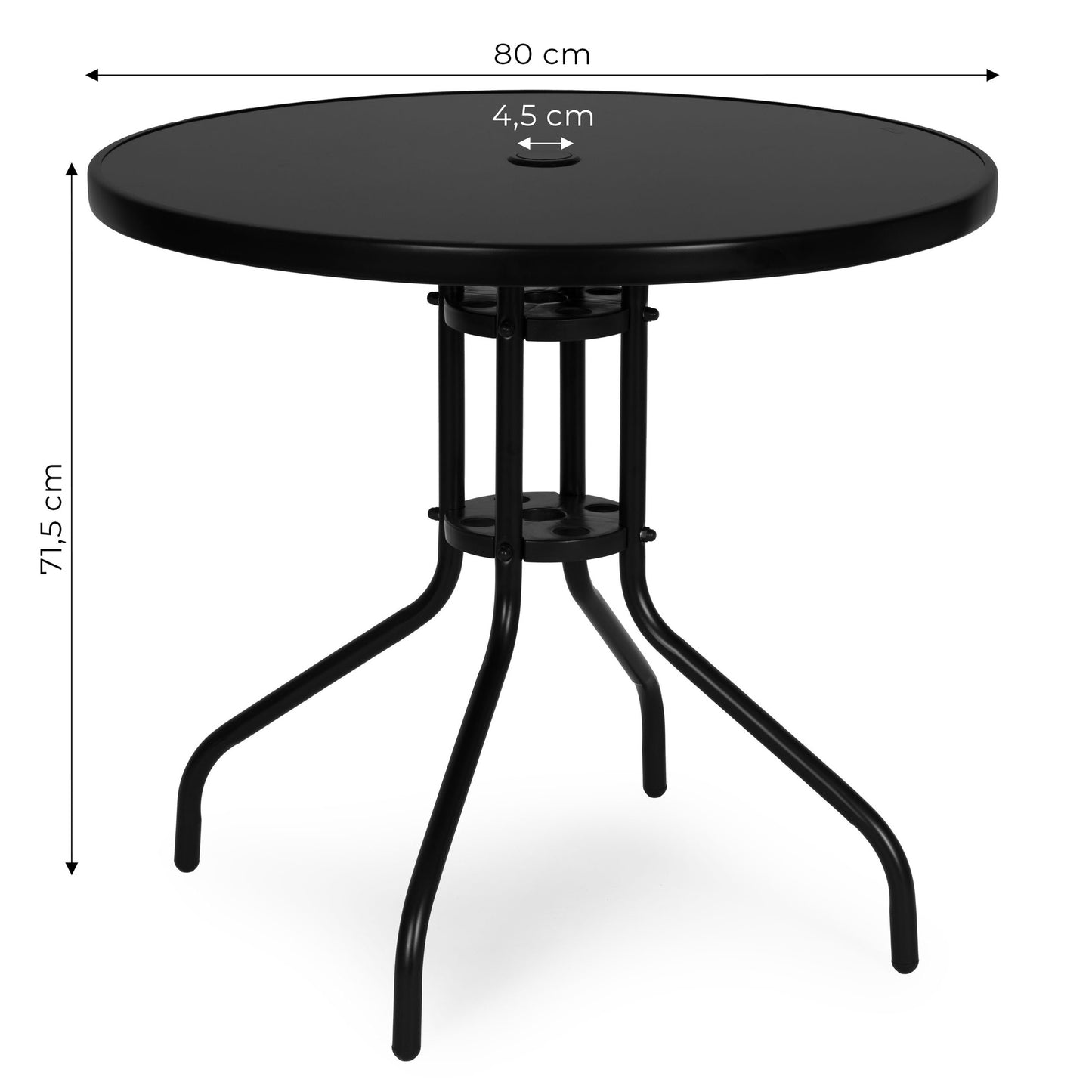 Round Garden Table, 80 cm Tempered Glass, Parasol Hole