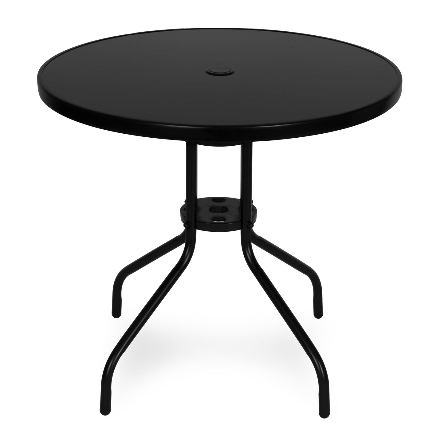 Round Garden Table, 80 cm Tempered Glass, Parasol Hole