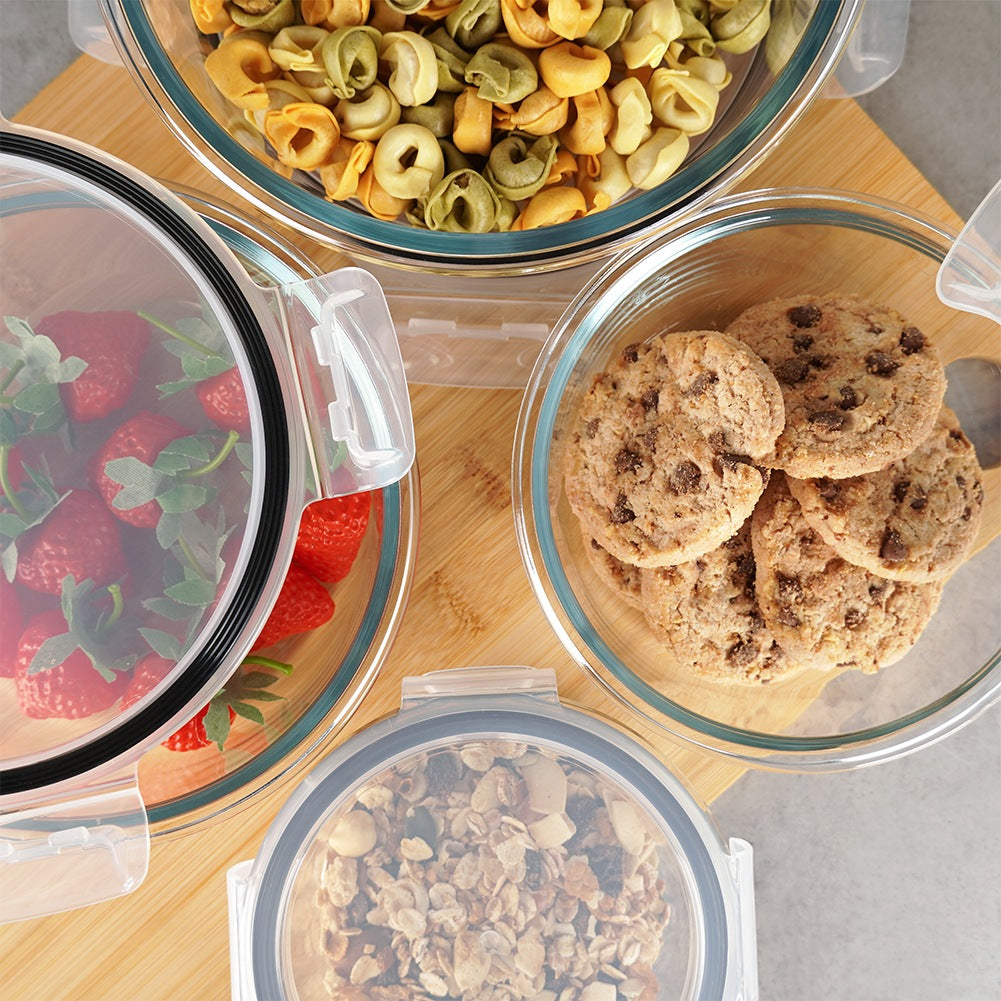 Round Glass Food Containers with Lids, Set of 4