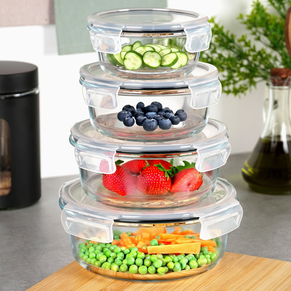 Round Glass Food Containers with Lids, Set of 4