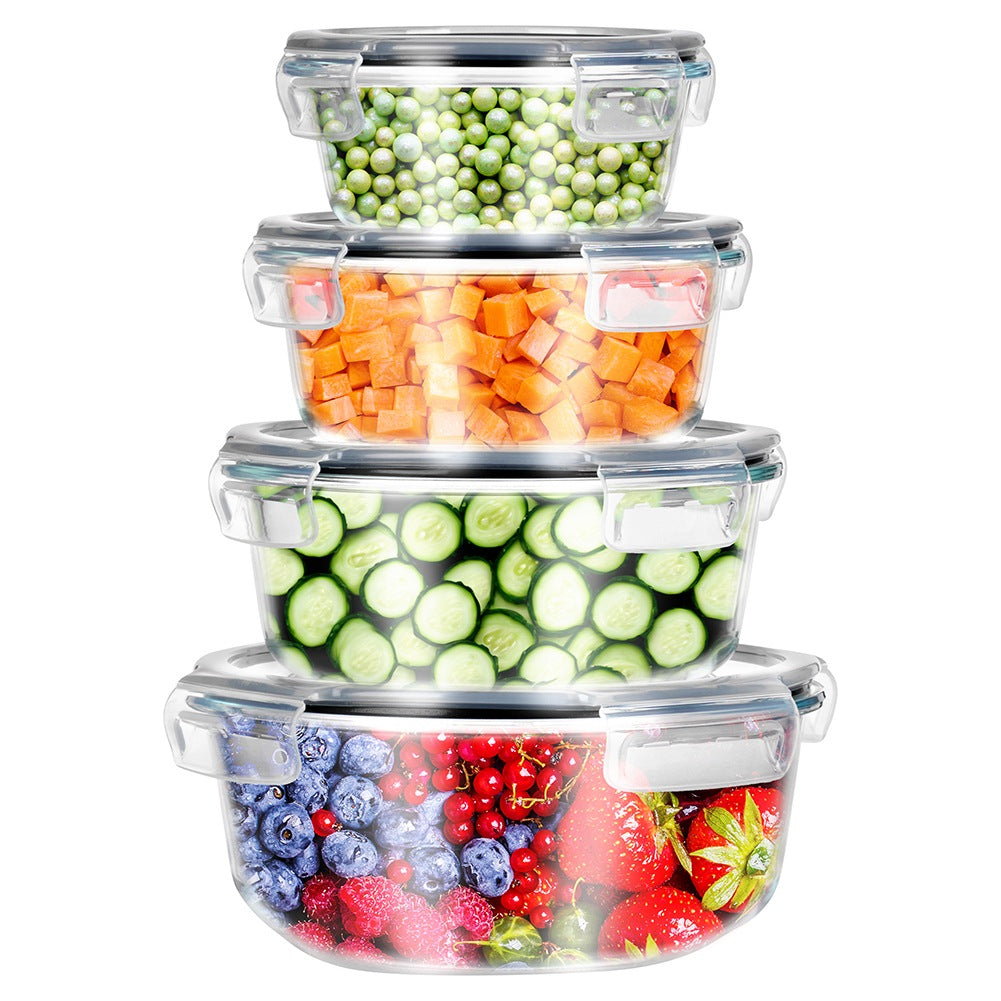 Round Glass Food Containers with Lids, Set of 4
