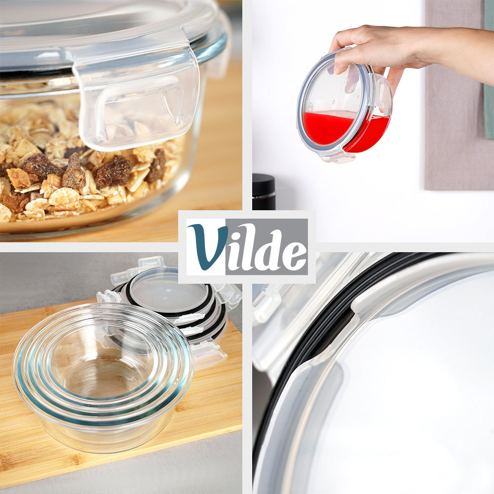 Round Glass Food Containers with Lids, Set of 4