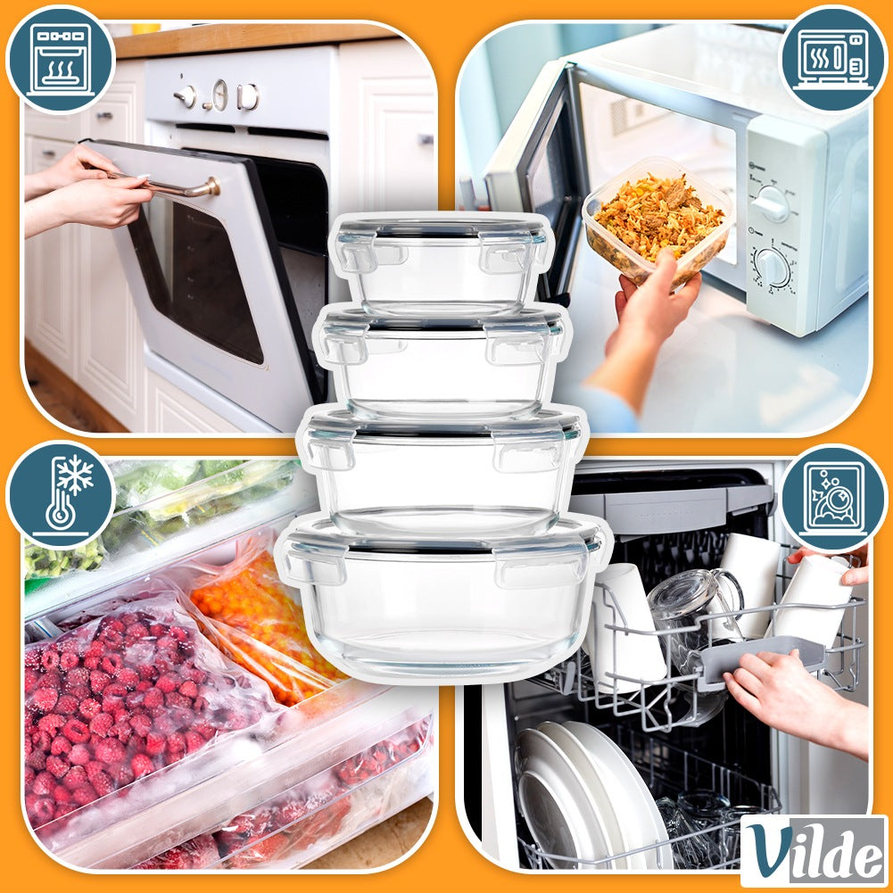 Round Glass Food Containers with Lids, Set of 4