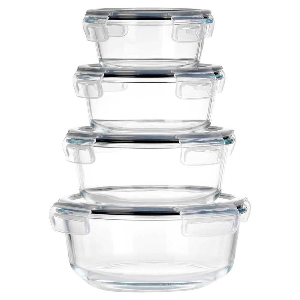 Round Glass Food Containers with Lids, Set of 4