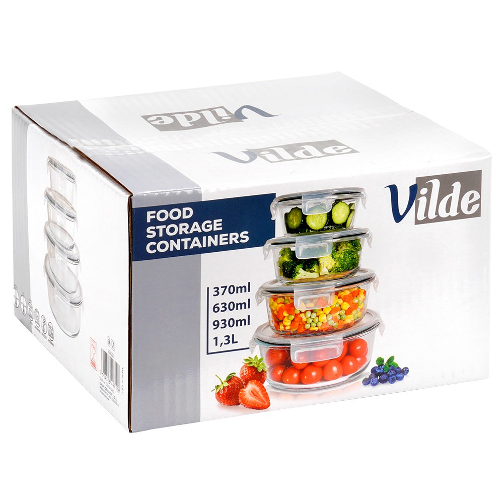 Round Glass Food Containers with Lids, Set of 4