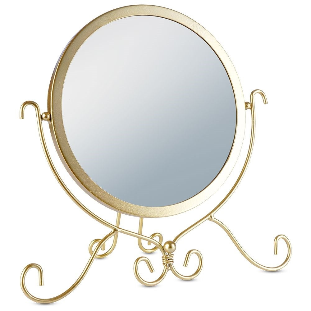 Round Make-up Mirror on Stand in Stylish Gold Shade