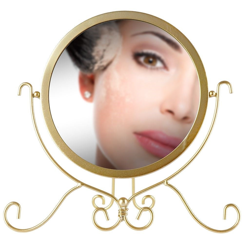 Round Make-up Mirror on Stand in Stylish Gold Shade