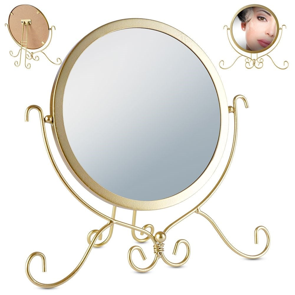Round Make-up Mirror on Stand in Stylish Gold Shade