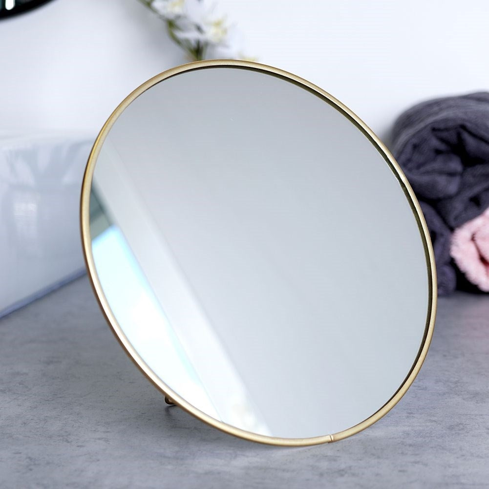 Round Make-up Mirror with Stand in Elegant Golden Color