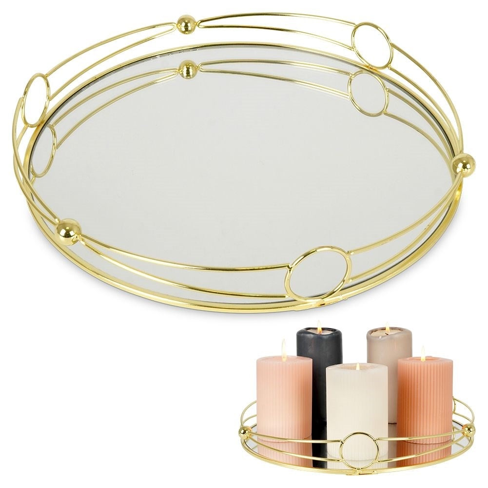 Round Mirror Tray 31 cm - Metal & Mirror Glass in Gold